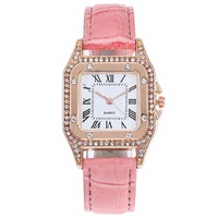 Montre à quartz pour femme, style romain, carrée, sertie de diamants, bracelet en cuir, 36 mm, vente en gros, livraison directe d'usine
