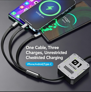 Câble de charge rapide 3-en-1 personnalisé avec logo pour iPhone, Type C, Android, universel et rétractable – Vente en gros - Product Image 1