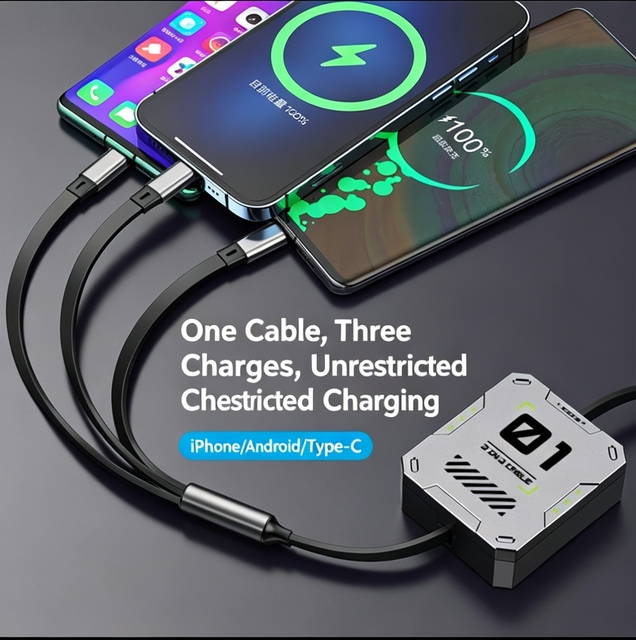 Wholesales Custom Logo 3 in 1 Fast Charging Iphone Data Cable Phone Type C Android Universal Retractable Charging Iphone Cable