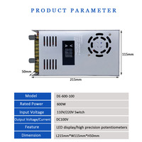 Alimentation à découpage à sortie unique 600W 0-100V variable 6A avec affichage numérique pour chargeur de batterie LiFePO4 – Vente directe usine
