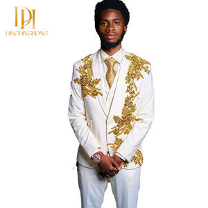 Tuxedos de bal de mariage coupe ajustée pour hommes élégants veste de grande taille à double boutonnage avec <span class=keywords><strong>col</strong></span> en strass et fruits verts - Product Image 1