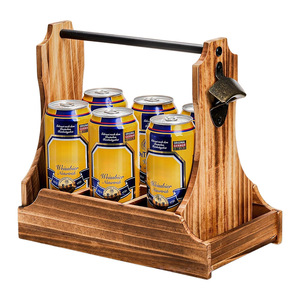 Porte-bouteilles en bois, capacité de 6 bouteilles, porte-boissons portable pour le stockage de bière et de soda, utilisation dans les bars et restaurants, bois d'acacia - Product Image 3