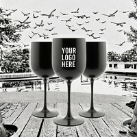 Verre à vin en plastique PP incassable 16oz, logo personnalisé, gobelet transparent noir portable pour fête et événement