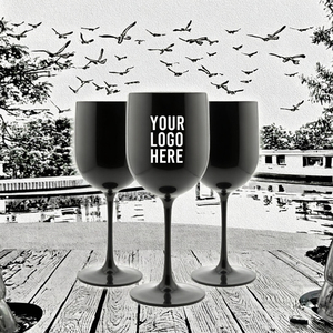 Verre à vin en plastique PP incassable 16oz, logo personnalisé, gobelet <span class=keywords><strong>transparent</strong></span> noir portable pour fête et événement - Product Image 2
