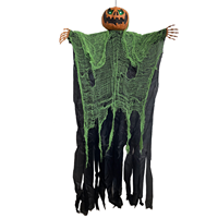 Décoration d'Halloween animée : squelette de 1,5 m et fantôme citrouille suspendu pour maison hantée