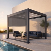 Natural Gifts Aluminium Motorisierte Pergola mit Verstellbaren Lamellen, Einziehbarem Dach, Sonnenschutz für Balkon und Außenbereich, Pulverbeschichtet, Einfach zu Montieren