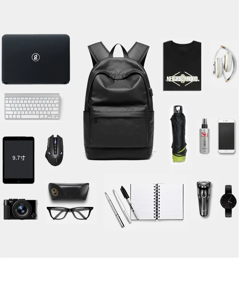 custom fashion waterproof polyester high school plain black backpack for university students youngmen