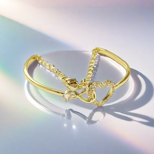 Bracelets Joncs Ouverts en Alliage de Cuivre Doré avec Nœud et Cœur Minimaliste, Bijoux de Mode Réglables pour Femmes, Vente en Gros - Product Image 6