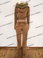 Ensemble 2 pièces personnalisé pour femme 2026 : Sweat à capuche court entièrement zippé et pantalon de survêtement évasé à taille élastiquée, style streetwear Y2K, survêtement d'hiver