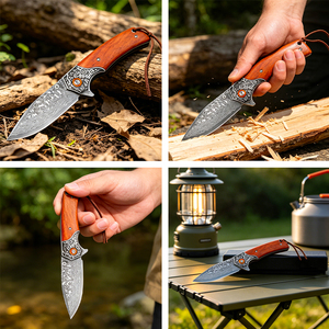 Cuchillo Plegable Táctico <span class=keywords><strong>de</strong></span> Bolsillo con Hoja <span class=keywords><strong>de</strong></span> Damasco <span class=keywords><strong>de</strong></span> Alta Dureza y Mango <span class=keywords><strong>de</strong></span> Madera <span class=keywords><strong>de</strong></span> Sequoia, para Camping, Supervivencia y Uso Diario, con Clip - Product Image 6