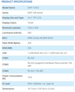หน้าจอสัมผัสอุตสาหกรรม DOP-112MX ขนาด 10.1 นิ้ว พร้อม RS-485 อีเธอร์เน็ต/WAN IP65 จอแสดงผลความละเอียดสูง - Product Image 2