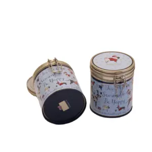 500 ml Round coffee tin box with steel clamp frame airtight tea can storage metal box package