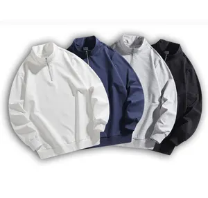 Custom Logo Mannen Streetwear Katoen Half Zip Up Hoodie Stand-Up Kraag Sweatshirt Heren Lange Mouw Polo Shirt Half zip Werk Shirt