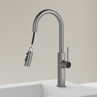 Robinet de cuisine monocommande gris anthracite avec douchette extractible double fonction, col de cygne en laiton, eau chaude et froide