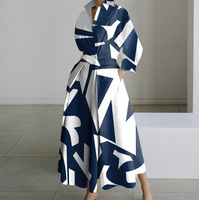Robe imprimée élégante à col en V et manches longues pour femme, nouvelle collection, idéale pour le bureau