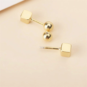 <b>Stud</b> <b>Earrings</b> 4Mm Square Gold Geometric Design For Couples Gift - Product Image 4