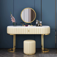 Miroir de coiffeuse moderne éclairé et extensible en bois massif et acier inoxydable pour chambre, appartement, hôtel, mobilier de maquillage