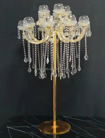 Candélabre de luxe lisse à 18 bras en cristal transparent, centre de table de mariage, prismes suspendus, porte-bougie pour décoration d'événements et de fêtes