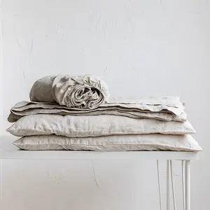 Factory Luxury Natural French Linen Sheet Set Fitted Sheet With Pillowcase