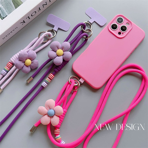 Korea Universal Braided Mobile Cell Phone Lanyard Strap Flower Hanging Chain Ring Cord with <strong>Patch</strong> Adjust Wrist Strap <strong>Detachable</strong> - Product Image 2