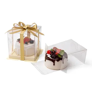 Özel logo beyaz şeffaf yuvarlak kare yüksek şeffaf kek kutusu tatil hediye PET PVC doğum günü partisi hediye kutusu