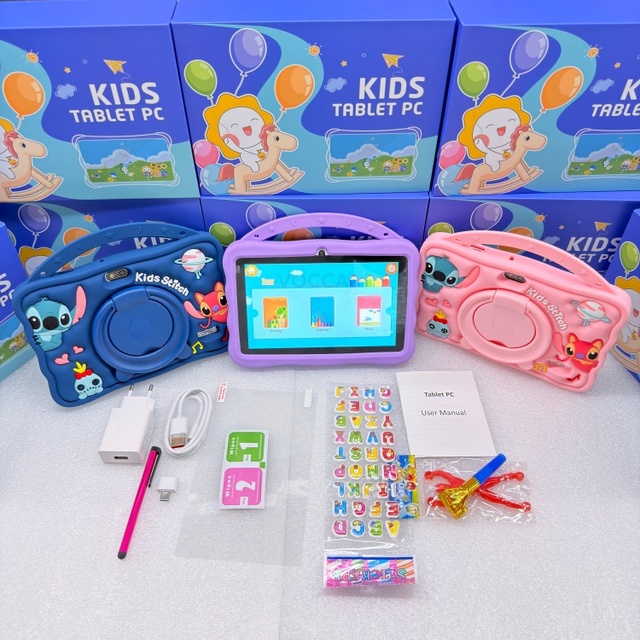 2026 New 7-inch Kids Tablet HD IPS 8G+256GB MTK8735 QuadCore Android 15 Silicone Case Violet 5G WiFi Shockproof USB-C Tablet PC