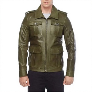 Veste en cuir de vache unisexe décontractée avec fermeture éclair, teinte unie, coupe-vent et respirante pour l'hiver, avec logo frontal, prix de gros - Product Image 2