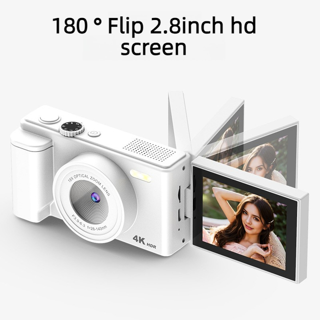 4K HD Mirrorless Camera 8MP 16x Zoom Electronic Anti-Shake Flip Screen Portable Selfie Vlog Student CCD Travel Beauty Camera