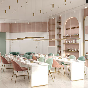 Muebles de estación de barra de uñas de estilo simple, pared de exhibición de uñas de madera rosa, salón de uñas personalizado, diseño de interiores 3D - Product Image 5