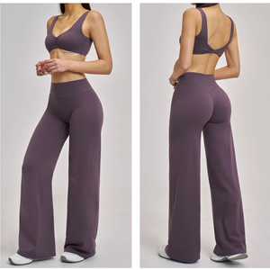 Women's 3-Piece Fitness Activewear Set Yoga <b>Leggings</b> Bras High Waist Wide-Leg Pants Solid <b>Pattern</b> Quick-Dry Anti-Bacterial - Product Image 3