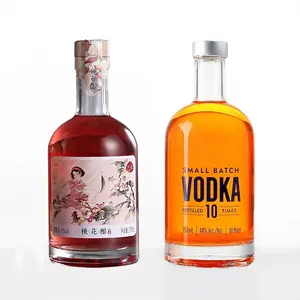 Tùy Chỉnh Đẹp Whiskey Chai Thủy Tinh 250Ml 500Ml 750Ml 1000Ml Whiskey Rượu Chai Rượu Rum Chai Thủy Tinh Với Nút Chai