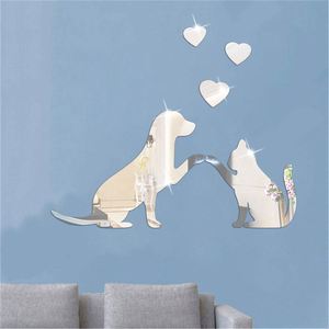 Adhesivo Decorativo de Pared con Espejo Acrílico, Diseño de Gato y Perro de Dibujos Animados, con Respaldo Adhesivo, Decoración de Pared - Product Image 5