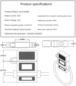 Встроенный в линию 12AWG автомобильный держатель предохранителя автомобильный аудио держатель предохранителя лезвие автомобильный держатель предохранителя с кабелем - Product Image 6