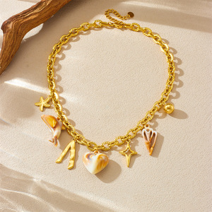 European American Fashion Stainless Steel 18K Gold Plated <b>Necklace</b> With <b>Seashell</b> Heart Star Pendant Party Jewelry - Product Image 3