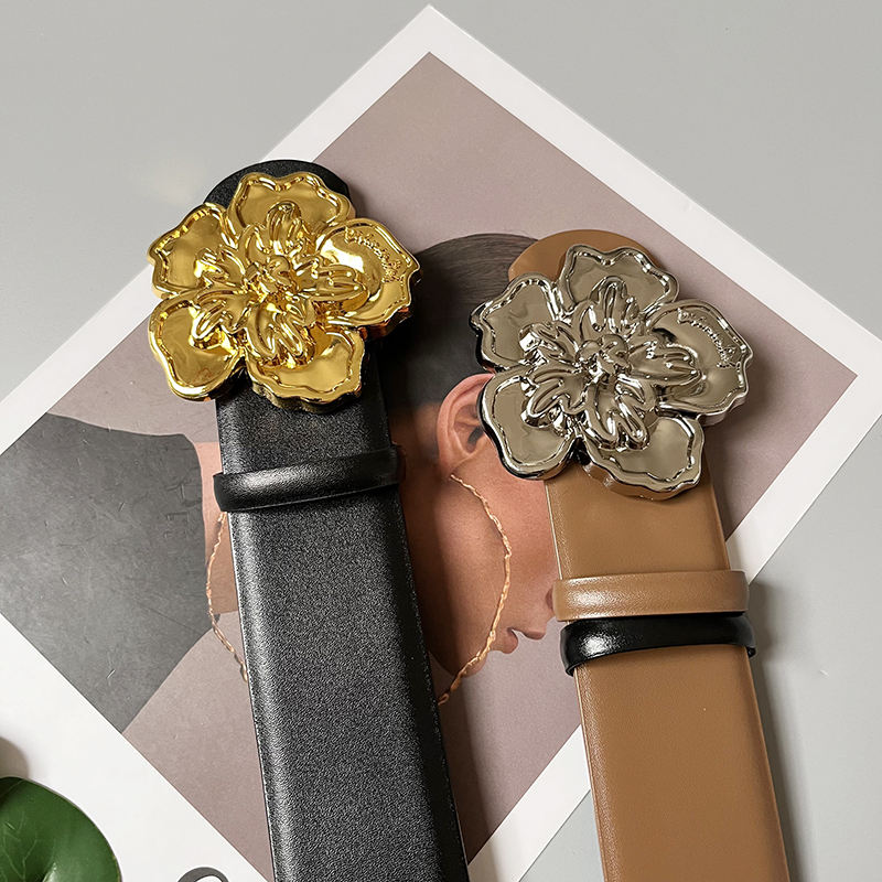 New Designs Double Sides Available Big Flower Metal Buckle Genuine