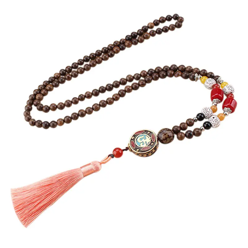 Tassel Vintage Necklace Long Handmade Nepal Wood Beads Tassel Pendants & Necklaces Jewelry Gifts for Women
