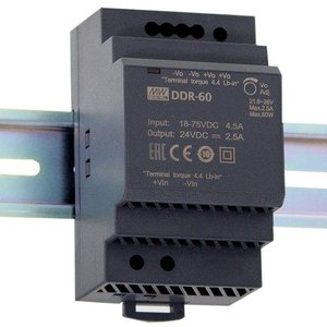 Convertisseur DC-DC Mean Well DDR-60G-24, entrée 9-36VDC, sortie 24VDC, 480W, boîtier métallique, montage sur rail DIN, alimentation industrielle - Product Image 1