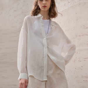 Enyami Ramie Chemisier boutonné en ramie décontracté coupe ample pour femme Style rétro léger Boho Chic <span class=keywords><strong>Top</strong></span> Chemise à manches longues - Product Image 2
