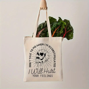 Sac fourre-tout en toile personnalisé avec motif squelette « <span class=keywords><strong>Ne</strong></span> me parlez <span class=keywords><strong>pas</strong></span> quand je suis surstimulé » pour femme, idéal pour les voyages - Product Image 3
