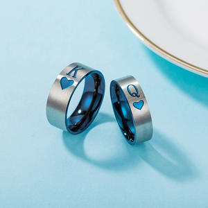 Valentijnsdag Koning Koningin Poker Blauw Hart Paar Roestvrij Stalen Vinger Ring Zijn En Haar Bijpassende Belofte Ringen Voor Koppels - Product Image 3