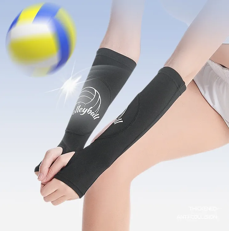 Vente chaude avant-bras coudières accessoires de train avec coussin de protection trou de pouce volley-ball bras manches