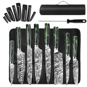 Set <span class=keywords><strong>di</strong></span> 11 <span class=keywords><strong>Coltelli</strong></span> da <span class=keywords><strong>Cucina</strong></span> in Acciaio Inossidabile con Motivo Damascato, Include Coltello Santoku e Borsa in Tessuto Oxford - Product Image 6