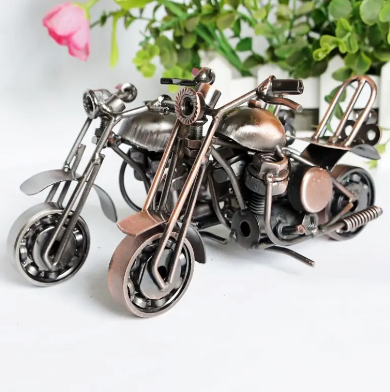 Metal Motorbike Model Iron Handicraft Antique Bronze Silver Halley Motorcycle Model 8.3inches Motorbike Model