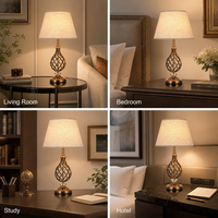 Lampe de table en fer poli avec accent en cristal, abat-jour en tissu fait main, E27, style industriel, luxe, pour hall d'hôtel, chambre, salon, suites