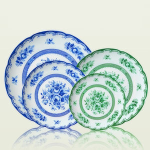 Assiettes de présentation florales vertes pour mariage, ensembles d'assiettes à dîner vertes et blanches en porcelaine fine - Product Image 3