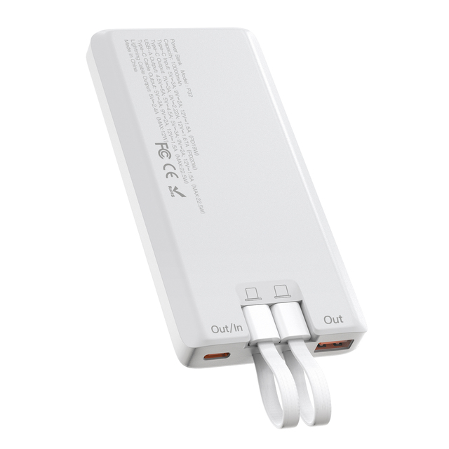 CE Fcc Rohs Power Bank 10000mah 22.5w Fast Charging ABS Slim Mobile Power Bank with Led Display Built in Cable