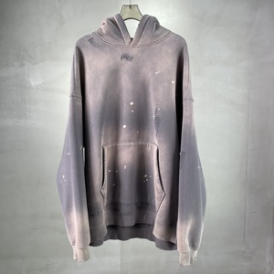 Sweat-shirt à capuche déformé rétro délavé trois couleurs neutres 360g avec logo personnalisé - Product Image 2