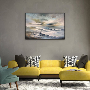 Cuadro Moderno con Paisaje Marino en Tonos Neutros, Arte <span class=keywords><strong>de</strong></span> <span class=keywords><strong>Pared</strong></span> Enmarcado <span class=keywords><strong>para</strong></span> Sala <span class=keywords><strong>de</strong></span> Estar y Espacios Comerciales - Product Image 4