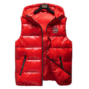 Custom Logo Men's Hooded Winter Vest Black Polyester Windproof Zipper Front Pockets Casual Outerwear - Product Image 5