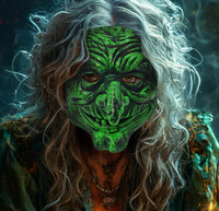 Masque d'horreur de sorcière verte effrayante en mousse PU et caoutchouc pour la vente en gros, fournitures de fête d'Halloween, rôle de festival des fantômes